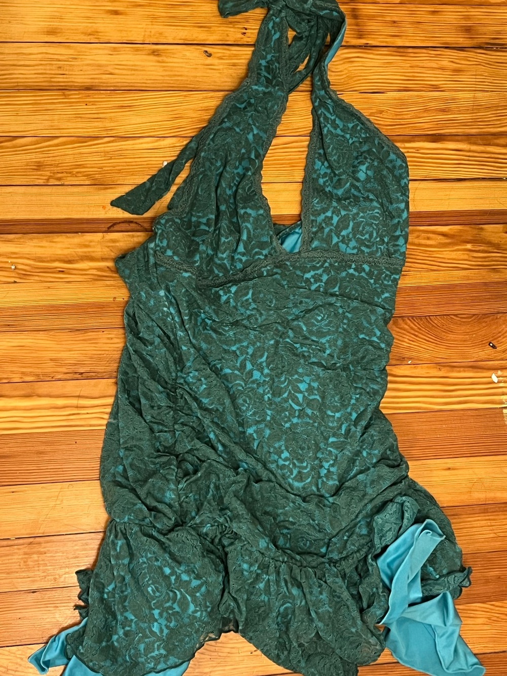 Dolls Kill Teal Lace Halter Dress